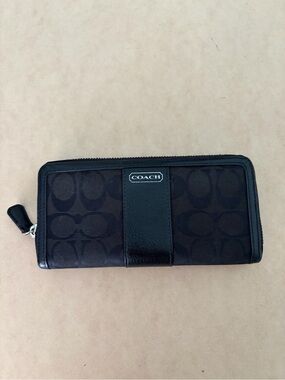 Coach Brown and Black Signature Zip Wallet